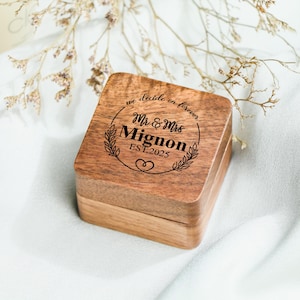 Custom Wooden Wedding Engagement Ring Box,Wedding Ring Box,Personalized Engraved Wood Ring Bearer Box,Square Ring Bearer,Anniversary Gift