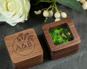 Proposal Ring Box, Custom Slim Engagement Ring Box, Wedding Engagement Ring Box, Personalized Proposal Walnut Double Ring box