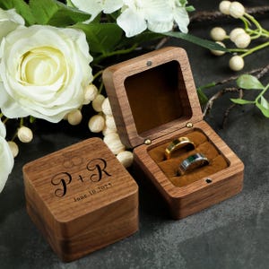 Personalized Engagement Ring Box, Wood Ring Box For Wedding Ceremony, Engraved Wooden Ring Box, Anniversary Gift, Proposal Ring Bearer Box