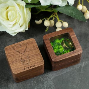 Personalized Engraving Wooden Ring Box, Proposal Engagement Ring Box with Name, Wedding Ring Bearer, Anniversary Gift, Engrave Ring Box