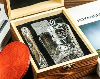 Personalized Whiskey Glass Set with Wooden Box, Groomsmen Gift, Groomsman Proposal, Boyfriend Gift, Gifts for Men,Housewarming Gift