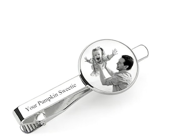 Personlig slipsklämma med foto för pappa, minnespresent till bröllopsbrudgum, presentidé till marskalkar, accessoar för gentlemän, dagspresent från dotter eller son