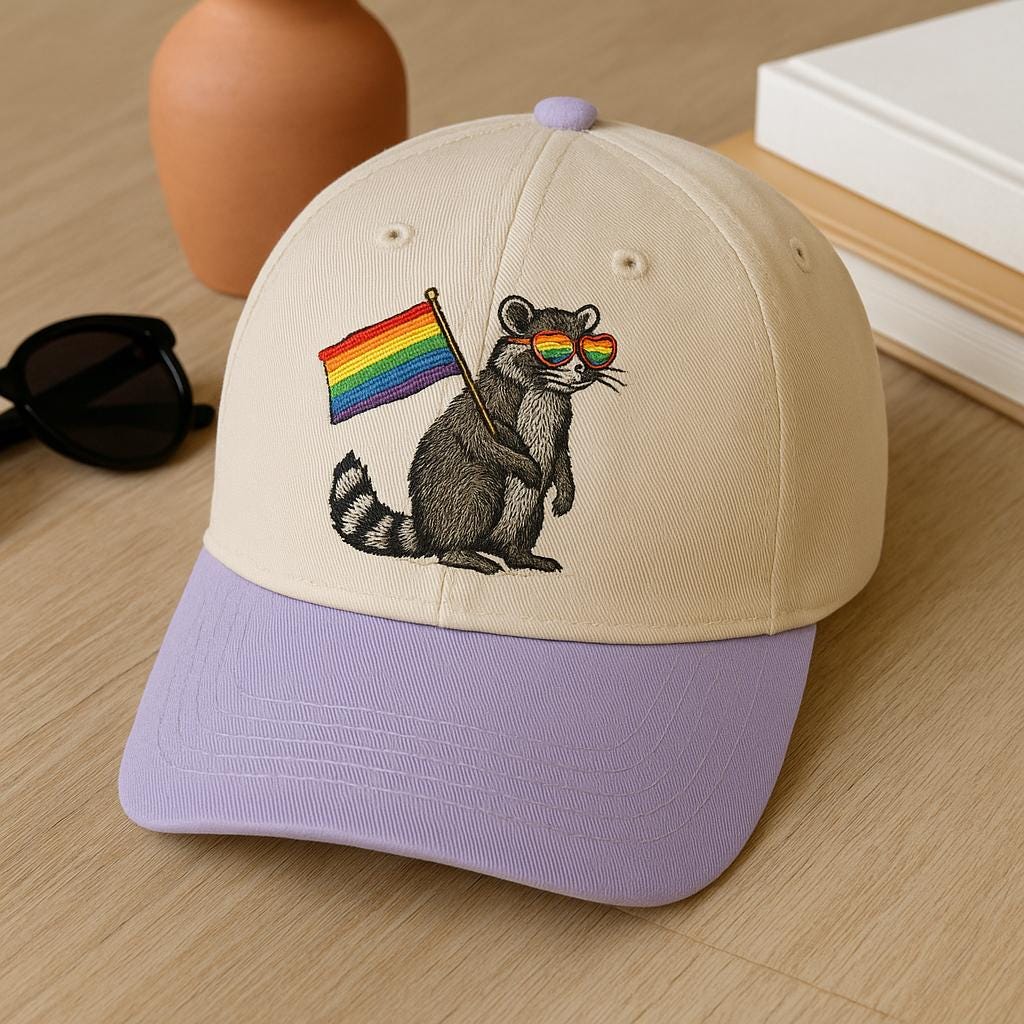 Embroidered Raccoon Pride LGBT Hat, Raccoon Pride Flag Hat, Pride Hat, Funny lgbt Hat, Lgbtq Support, Equality Hat, Gay Pride Hat