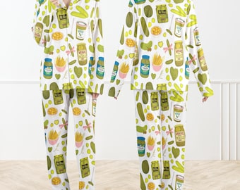 Kokette Gurke Mädchen Seidiges Satin Pyjama Set für Frauen, Gurke Pyjamas Set, lustige Gurke Liebhaber PJs, süße Gurke Nachtwäsche für Frauen