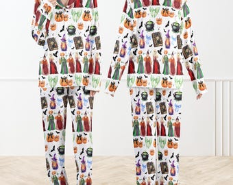 Retro Halloween Bad Witches Satin Pajama Set, Hocus Pocus Pajamas, Sanderson Sisters Pajama, Halloween Pyjama, Halloween Party Set