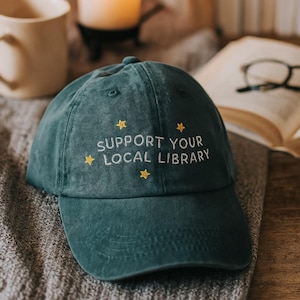Chapeau vintage pour votre bibliothèque locale, casquette brodée, cadeau de bibliothèque personnalisé, cadeau de remerciement pour bibliothécaire, chapeau de lecteur, accessoire pour amoureux des livres