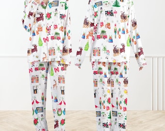 Lovely Nutcracker Christmas Silky Satin Pajama Set For Women, Nutcracker Pajamas, Nutcracker Ballet Pajama, Christmas Party Set
