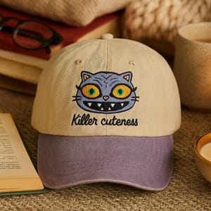 Embroidered Demon Hunters Tiger Trucker Hat, KPOP Huntrix Band Hat, Derpy Tiger Embroidery, Anime Lover Gift, Funny Demon Hunter Hat