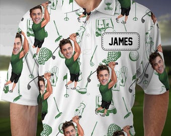 Custom Funny Golfer Photo Polo Shirt, Personalized Golf Polo, Custom Face Golf Shirt, Funny Golf Gift for Men Dad Husband