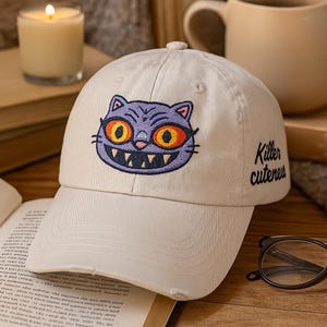 Embroidered Demon Hunters Tiger Baseball Hat, Demon Hunter Tiger Kpop, KPOP Band Huntrix Fan Hat, Funny Derpy Tiger, Anime Lover Gifts