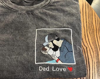 Custom Embroidered Dad T-Shirt: Personalized Kid Portrait, Memorial Gift