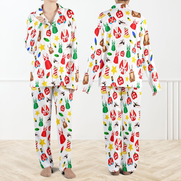Radio City Rockettes Christmas Spectacular Silky Satin Pajama Set For Women, Festive Holiday Print Sleepwear, Xmas Gift Loungewear