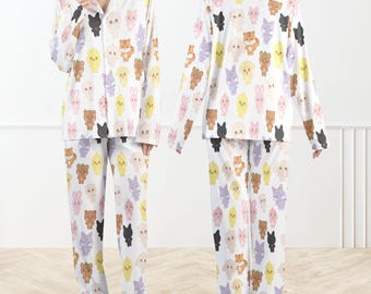 Ateez Tour Silky Satin Pajama Set For Women, Kpop Fan Sleepwear, Cute Cartoon Member PJs, ATEEZ Gift for Stans , Cozy ATEEZ Fan Gift