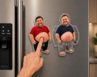 Funny Daddy Face Squishy Belly Fridge Magnet, Personalized Fathers Day Gift For Husband, Custom Dad Photo Magnet
