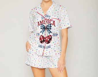Amerika pyjama dames, pyjama's 4 juli, patriottische nachtkleding, outfit VS 1776 2026, schattige loungekleding met sterrenprint, cadeau Independence Day