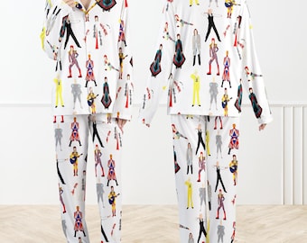 Bowie Musician Pajama Set For Women And Kids, Glam Rock Button Up Sleepwear, Iconic Artist Loungewear, Unique Gift for Music Lovers