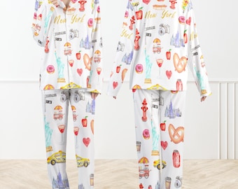 Conjunto de pijama de Nueva York, pijama de Nueva York, conjunto de viaje para chicas a Nueva York, camiseta de viaje a Nueva York, regalos de Nueva York, regalos temáticos de Nueva York, regalo para ella