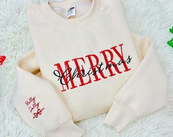 Felpa ricamata Buon Natale, Felpa girocollo natalizia ricamata, Regalo di Natale personalizzato, Maglione natalizio, Regalo di Buon Natale