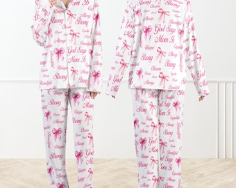 Pyjamaset christelijke moeder, God Says Mom Is Strong pyjama, pyjama met roze strik, inspirerende Faith-nachtkleding, cadeau voor moeder gezellige loungeset