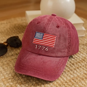 Embroidered USA Flag Vintage Washed Hat, America hat, USA Patriotic Hat, USA 1776 Hat, 4th of July Gift, Election Hat, Gift for Her/Him