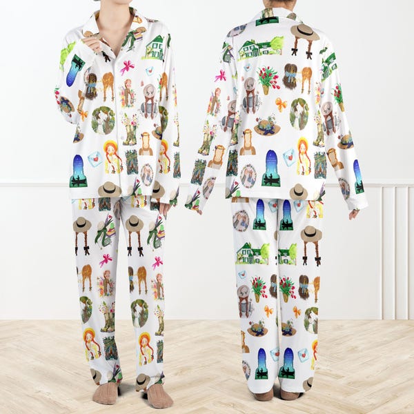 Anne of Green Gables-pyjama, schattige leesgrage nachtkledingset, pyjama met aquarelprint voor vrouwen, literair cadeau Cottagecore, gezellige nachtkleding