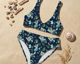 Vaporeon Inspired Bikini Set, Water Fox Anime Swimsuit, Cute Blue Creature Two Piece, Summer Beachwear, Kawaii Anime Swimwear