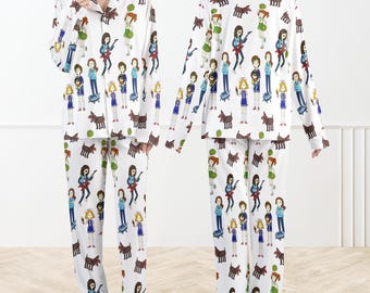 Stranger Characters Pajama Set For Women And Kids, Quirky Button Up Sleepwear,Fun Cartoon Loungewear,Unique Gift for Fans of Strange Stories