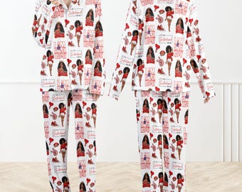 Delta Sigma Theta DST zijdezachte satijnen pyjama voor dames, pyjamakleding zomertijd, karmozijnrode rode nachtkleding, nachtkleding Sisterhood, cadeau voor zomertijdstudenten