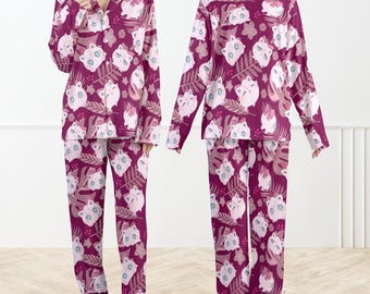 Jigglypuff Inspired Pajamas Set Women and Kids, Matching Family PJs, Cute Pink Anime Sleepwear, Kawaii Cartoon Nightwear Gift