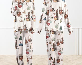 Ensemble pyjama voiture de Noël Lightning McQueen Mater pour femme et enfant, Vêtements de nuit des Fêtes Cars Disney, Ensemble pyjama de Noël confortable, pyjama de voiture de dessin animé mignon