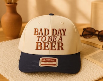 Bad Day To Be a Beer Embroidered Hat, Funny 4th of July Trucker Cap, Mid Profile 2-Tone Baseball Hat for Summer BBQ & Beer Lovers