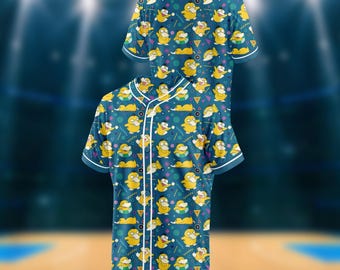 コダックをモチーフにした野球ジャージ、おもしろいアヒルアニメスポーツシャツ、黄色のキャラクタージャージ、カジュアルストリートウェアゲーミングファンアパレル