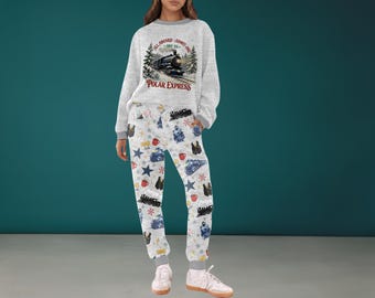 Polar Express Believe Casual Pajama Set For Women And Kids, Polar Express Christmas Sweat Suit, Train Ride Holiday Jogger Set, Festive PJs