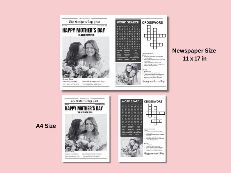 Customizable Mother's Day Newspaper Template, Printable Card, Flower ...