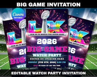 Invitación al Super Bowl 2026 / Plantilla editable de Canva / Invitación digital de descarga instantánea