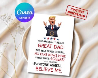 Tarjeta digital para el Día del Padre, "Eres genial", "El mejor papá del mundo", "Donald Trump", "Feliz cumpleaños", "Descarga digital instantánea"