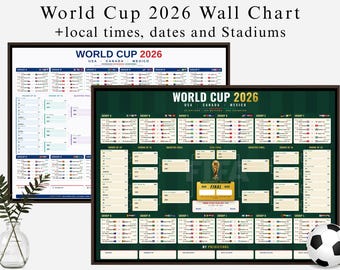 World Cup 2026 Schedule Wall Chart Bundle, Printable Soccer Bracket Poster, Football Match Schedule, 10 Time Zones, A0 Size Instant Download