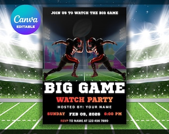 Invitación a fiesta para ver el gran partido (Plantilla de Canva editable) / Invitación a fiesta para ver el fútbol / Invitación digital de descarga instantánea