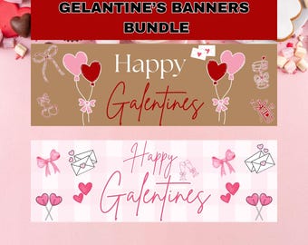 Plantilla de paquete de banner de Galentine, banner de Galentine imprimible, banner de Galentine digital SVG, diseño de banner de Canva Galentine editable