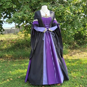 Robe médiévale fantastique noire, sur commande, robe Renaissance, robe GN, mariage