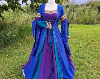 Medieval Fantasy Dress, Made To Order, Peacock Renaissance Gown, LARP Dress, Handfasting