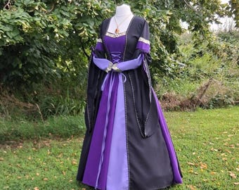 Black & Purple Renaissance Gown, Medieval LARP Dress, S-M