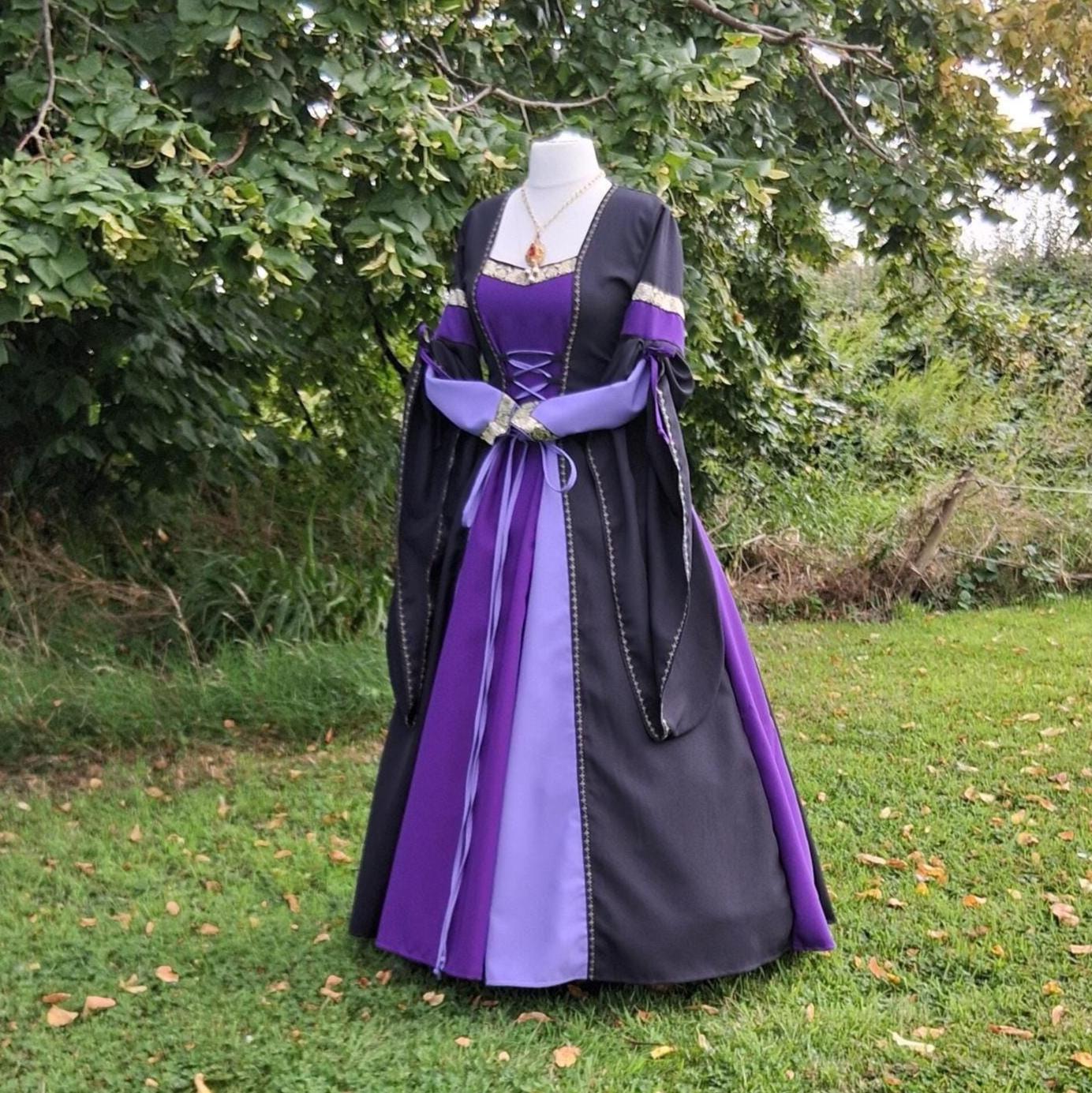 renaissance dress purple Renaissance Vintage Purple Floral Jacquard Gothic Victorian Era Dress Women Masquerade Ball Gown Theater Costume