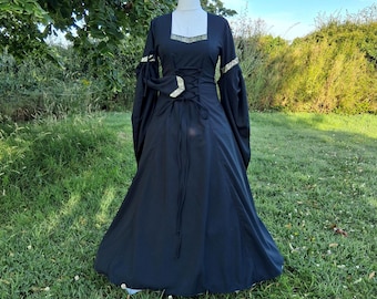 Black Medieval Dress, Made To Order, Renaissance Gown, Gothic, LARP, Handfasting