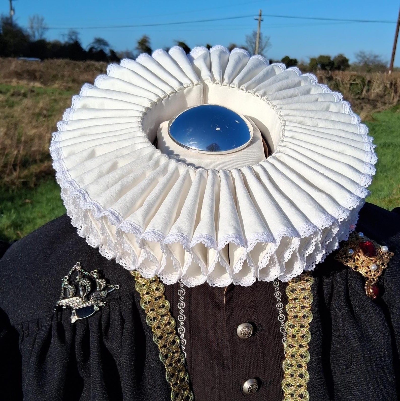 Open Ruff Collar White Elizabethan Ruff With Lace, Tudor Collar, Made to Order, Gran ...