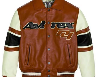 Men's Avirex Brown Flight Bomber Jacket – Genuine Sheepskin Leather American Military Style