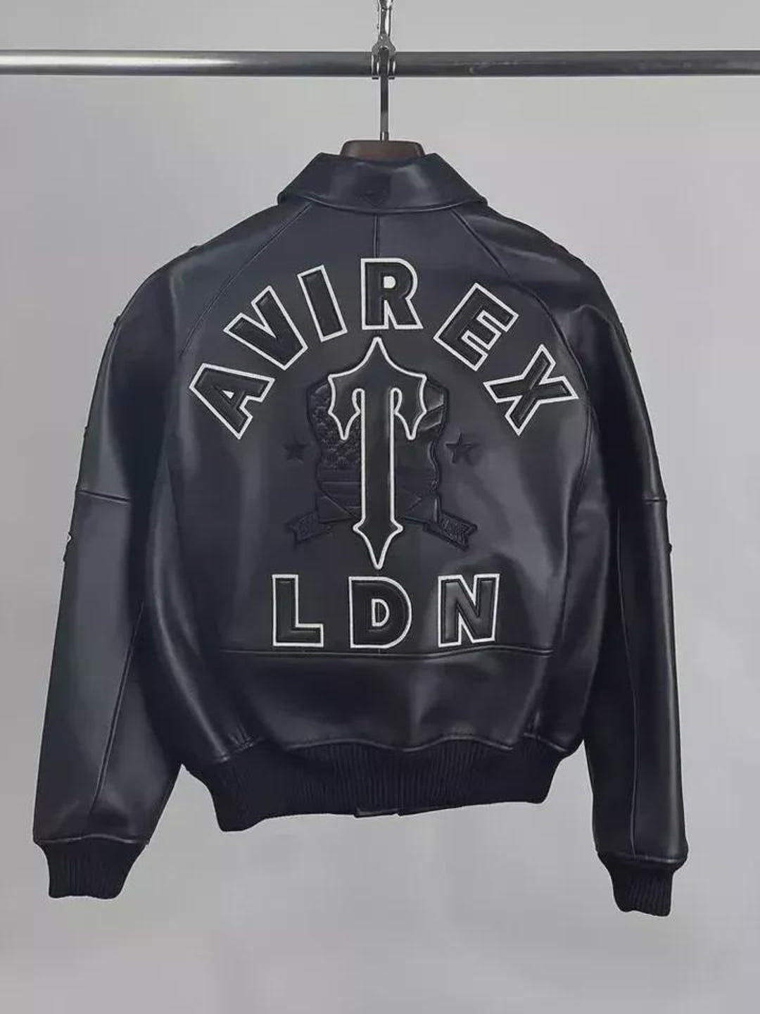 Trapstar X Avirex Leather Bomber Jacket: Black Sheepskin Flight