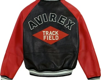 Men's Avirex Black Track N Field Varsity Genuine Leather Limited Edition Jacket