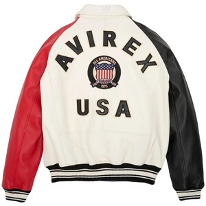 Men&#39;s Avirex Multicolor Icon American Flight Jacket Genuine Sheepskin Leather Bomber Jacket