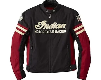 Indian Motorcycle Racing Jacket: Retro Biker Style - Black & Red